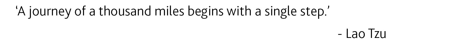 Picture of Lao Tzu with the quote 'The journey of a thousand miles begins with one step'