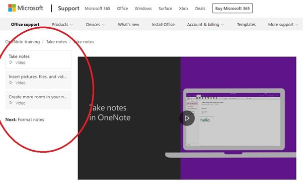 Image showing how to navigate to OneNote